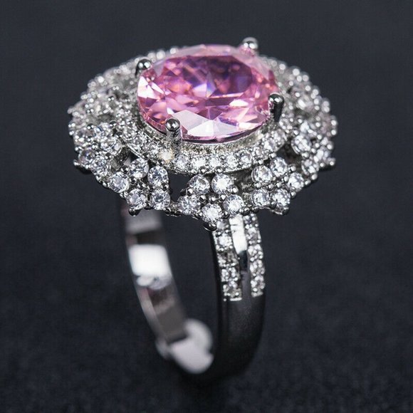 925 Silver Oval Cut Pink Sapphire Ring Size 6 New - Picture 3 of 3